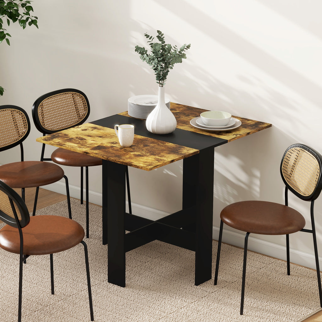 Drop Leaf Dining Table Wood Folding Table Multi-Use Side Table Dining Desk Space Saving Table, Rustic Brown and Black
