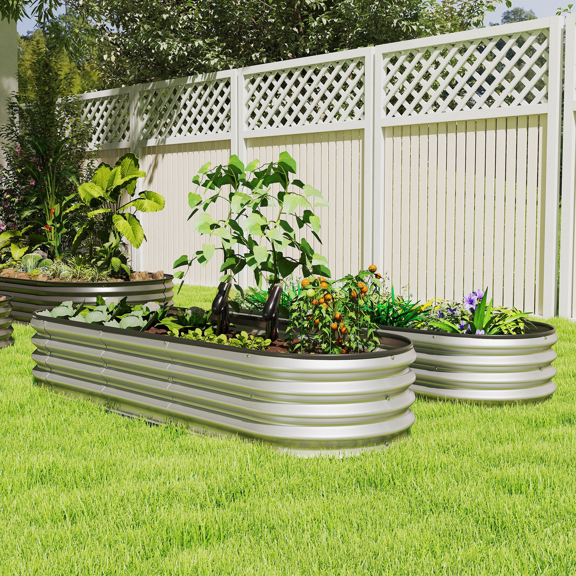 Galvanized Raised Garden Bed, 5 x 3 x 1 ft Modular Metal Garden Beds with Rubber Strip Edging, Silver