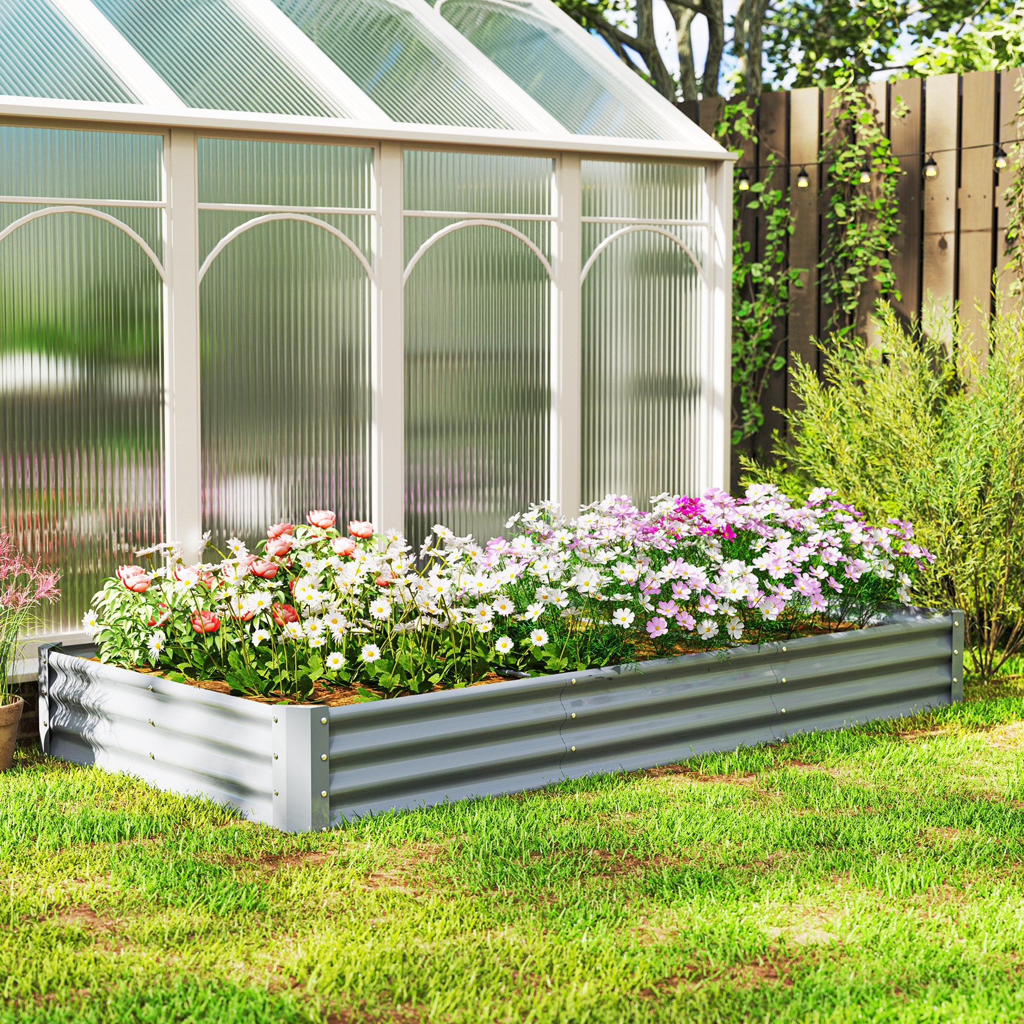 6 x 3 x 1ft Galvanized Raised Garden Bed, Reinforced Outdoor Planter Box with Open Bottom, Silver