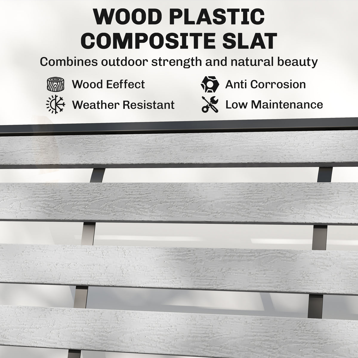 2 Person Outdoor Glider Bench, Patio Glider Loveseat with Faux Wood Slatted Seat and Back, Steel Frame, Grey