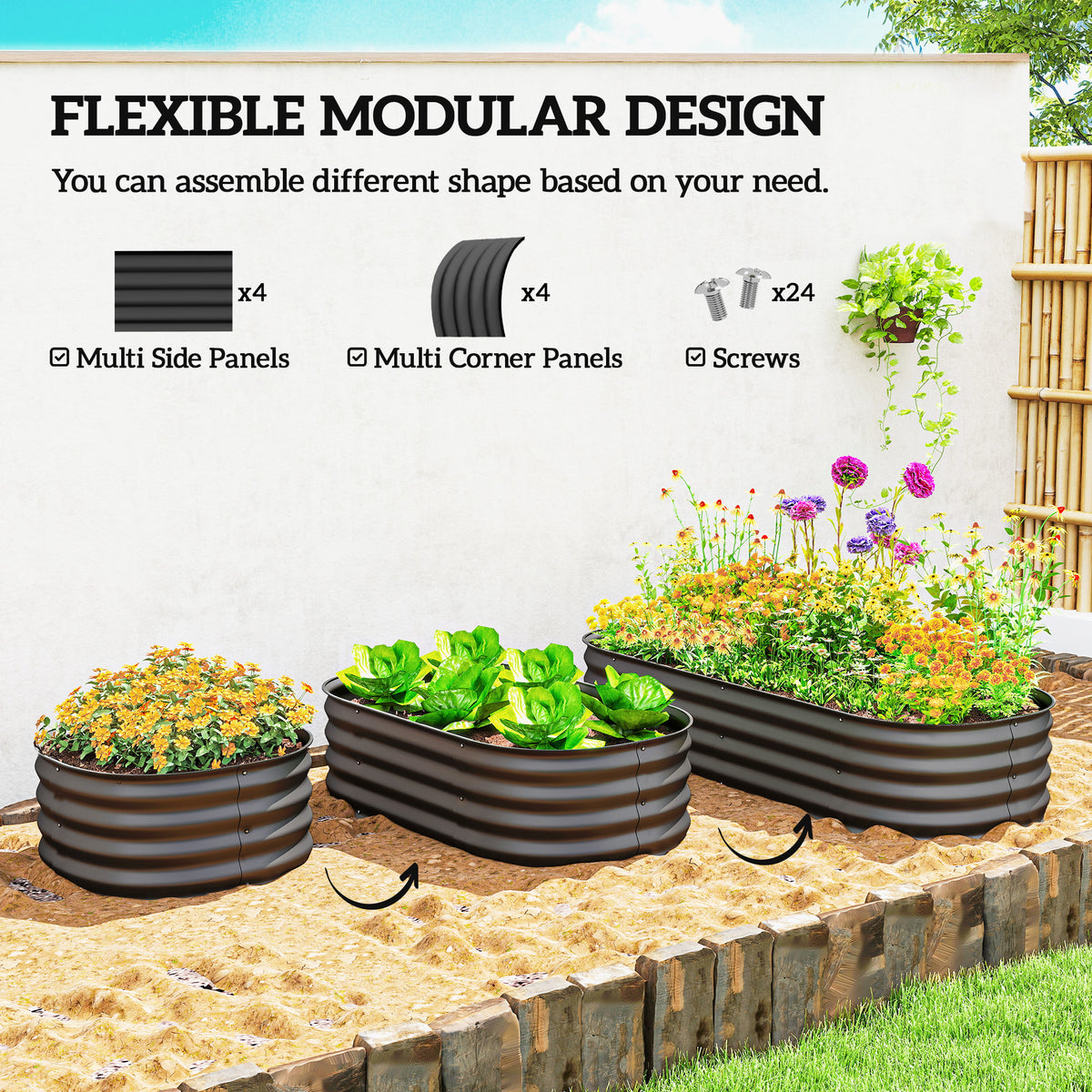 6.4 x 2 x 1ft Galvanized Raised Garden Bed Kit, Metal Planter Box with Safety Edging, Dark Grey