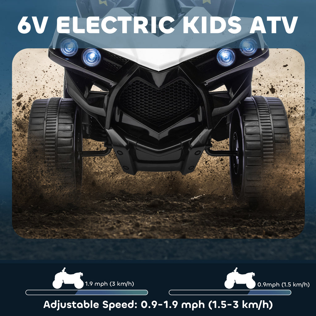 دراجة Qaba الكهربائية للأطفال ATV بـ4 عجلات 6 فولت، مع موسيقى ومصابيح LED أمامية، للأولاد والبنات من عمر 37-72 شهرًا، لون أبيض