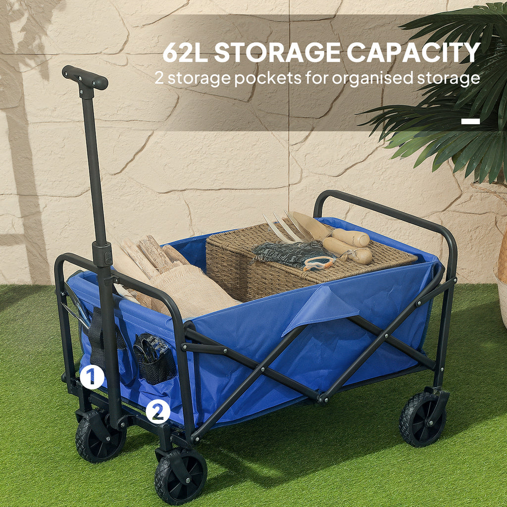 Collapsible Folding Garden Cart, Heavy Duty Lawn Wagon with Universal Wheels and Adjustable Handle, Black