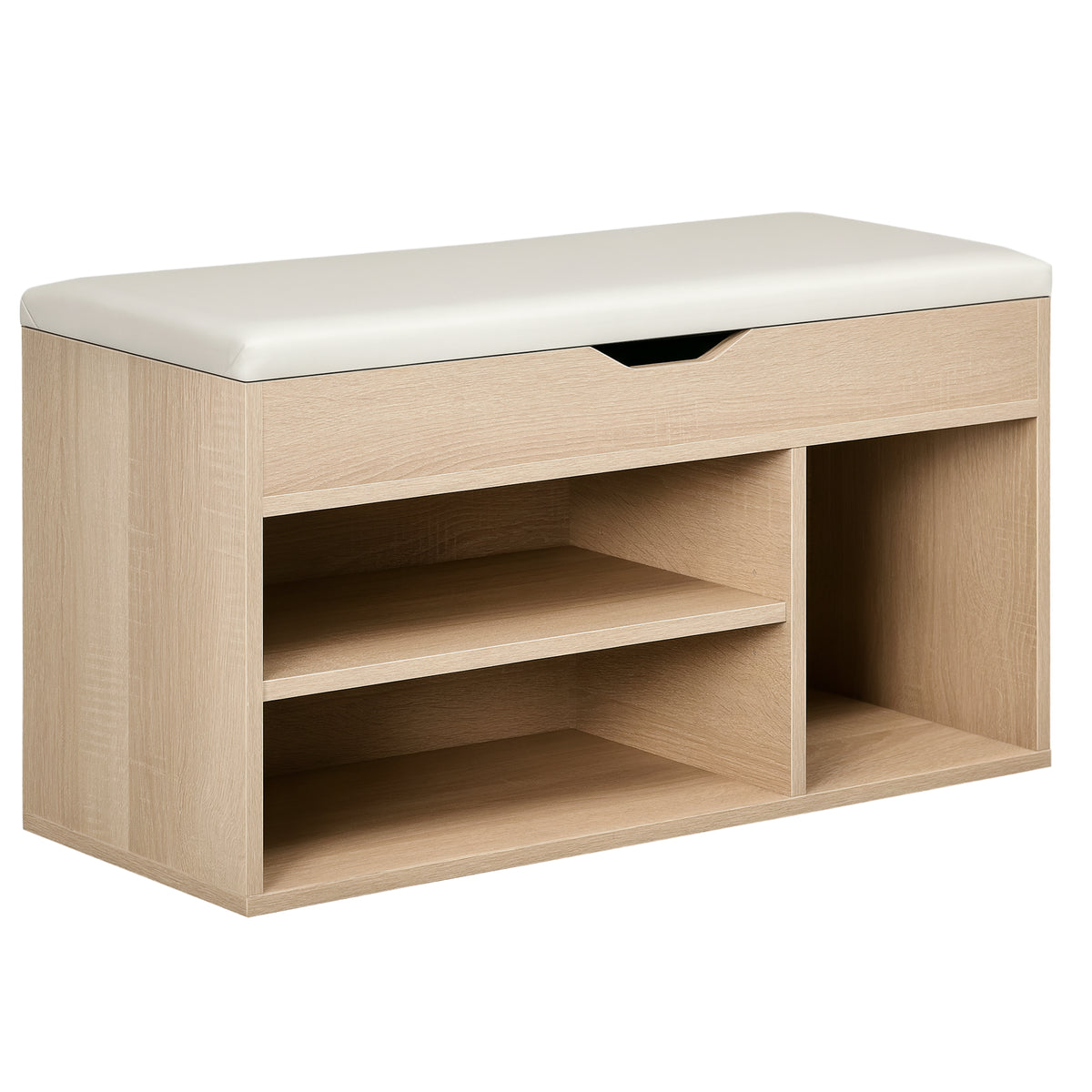 Shoe Bench Entryway Storage Rack with Padded Cushion, Hidden Storage for Hallway, Living Room, Natural