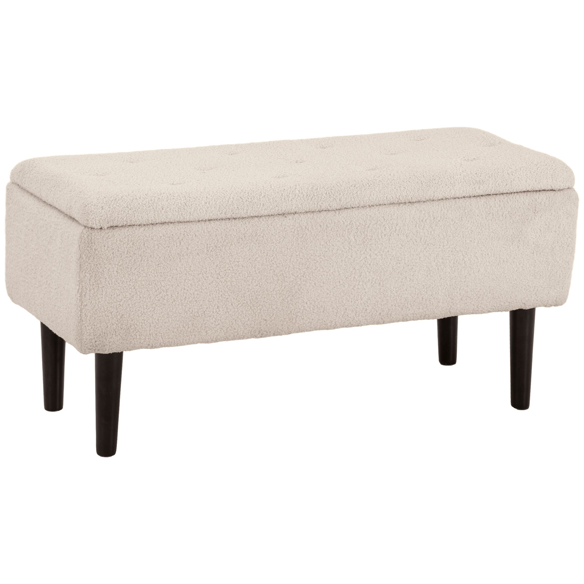 Modern Storage Bench, Ottoman with Storage and Lamb's Wool Upholstery for Living Room, Bedroom, Cream White