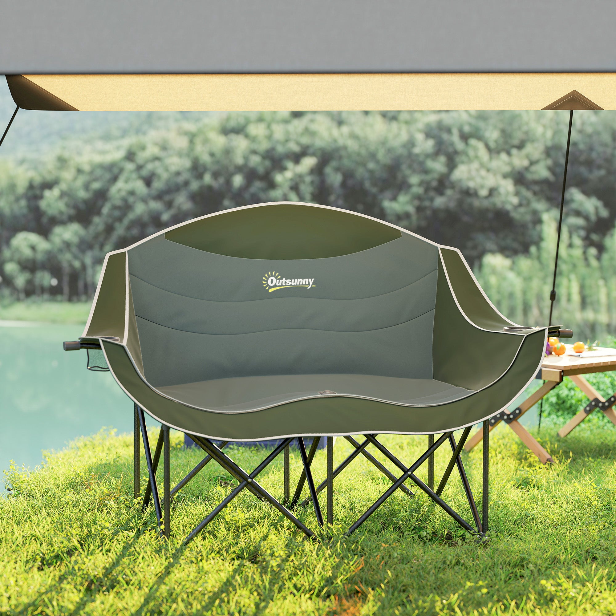 ተንቀሳቓሲ ካምፕ መንበር፣ ድርብ ካምፕ መንበር ብጽዋዕ ምውስኦትን ከረጢት ተሸካሚን፣ 551 ፓውንድ ዝድግፍ፣ ጸሊም ሓምላዊ