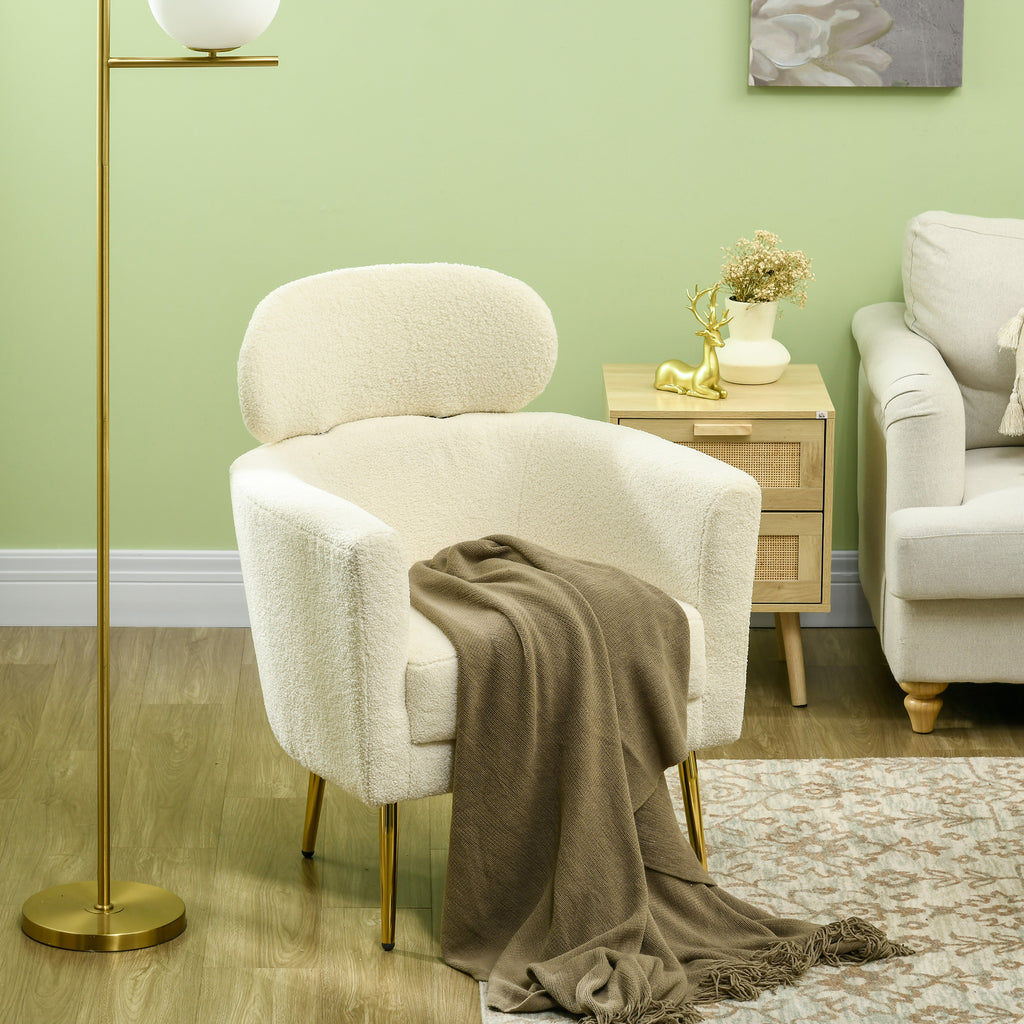 Barrel Accent Chair with Detachable Headrest, Modern Armchair for Living Room, Home Office, Cream White