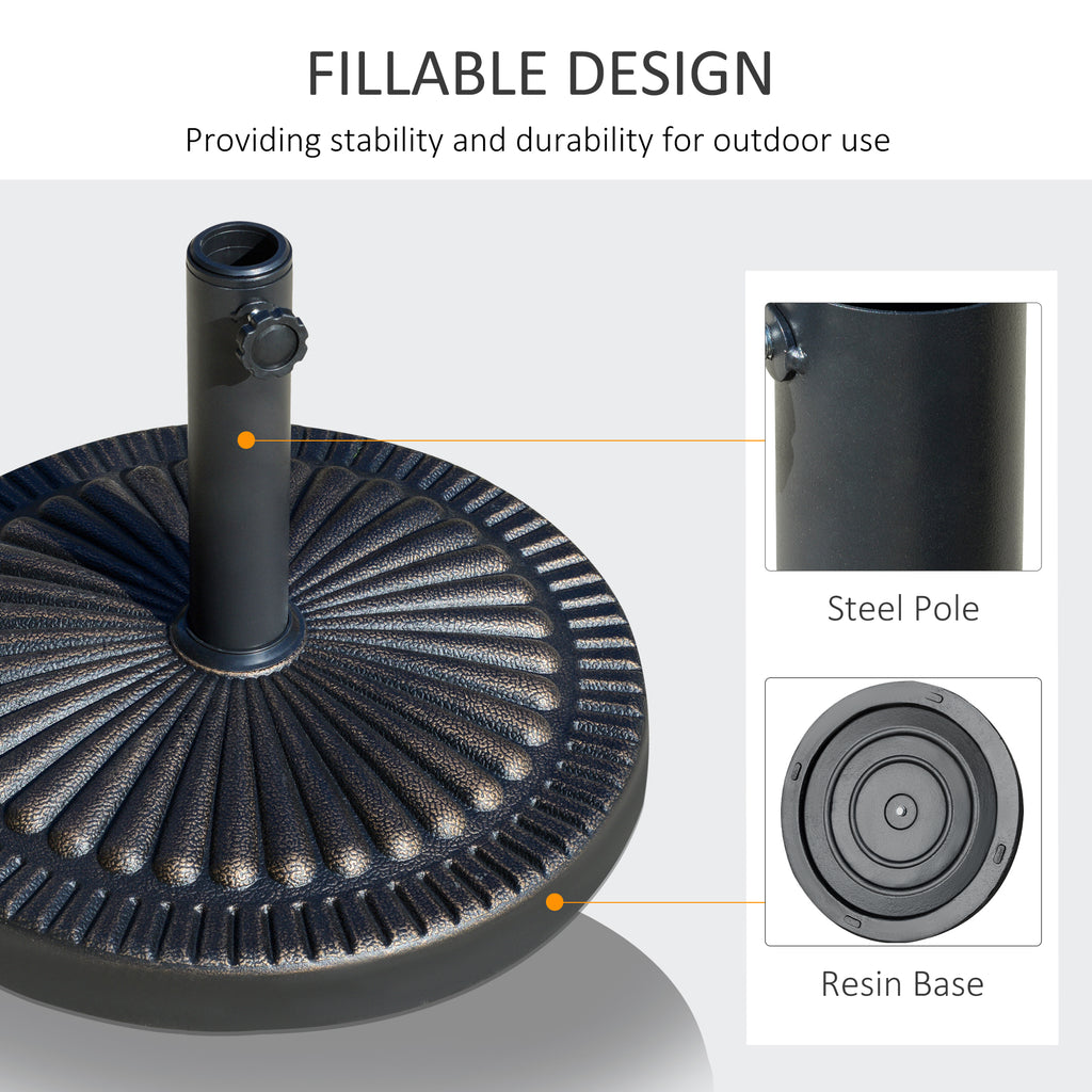 Round Umbrella Base Φ19.1", 31.5 lbs Resin Stand with Decorative Design for Poles 1.5"/1.9", Bronze