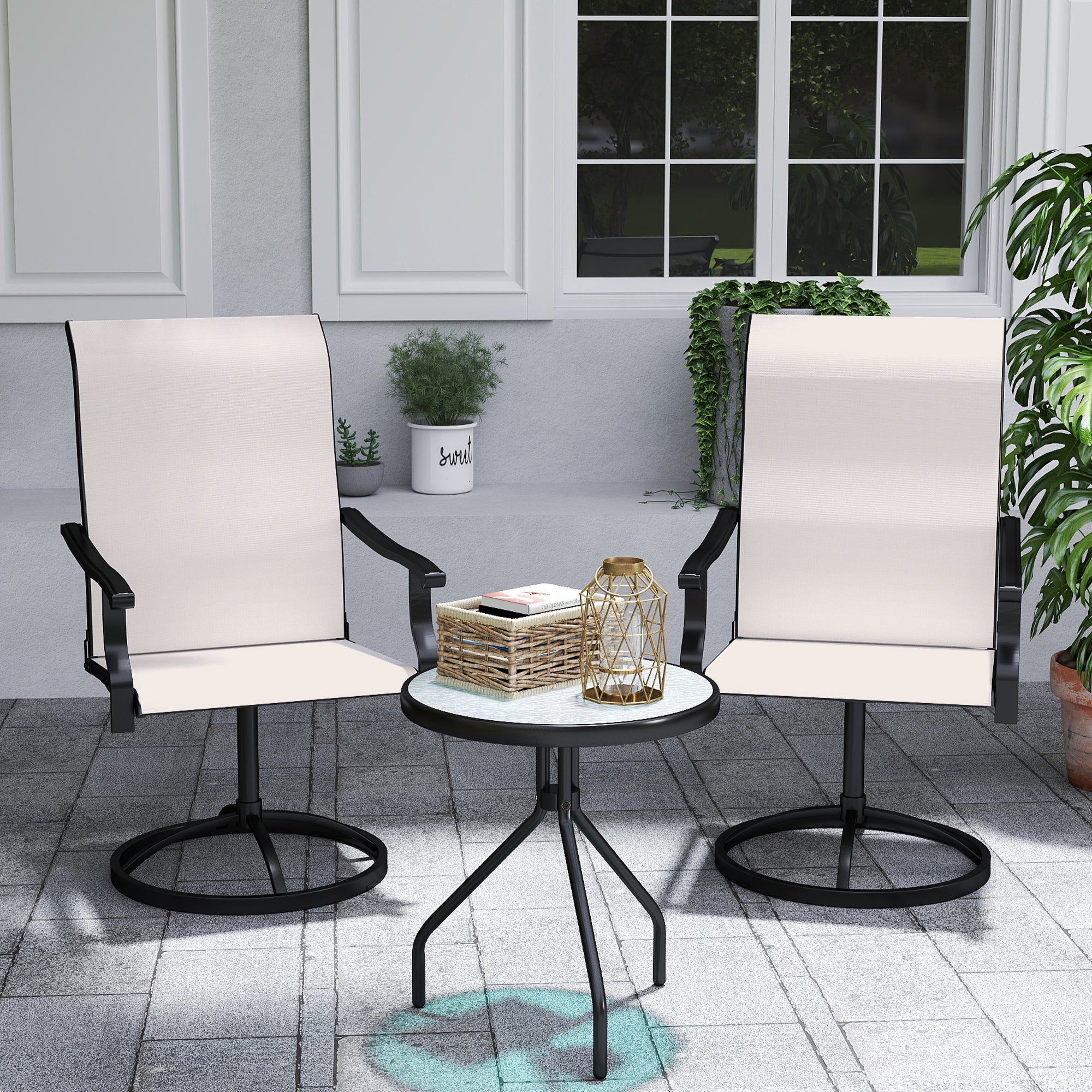 Outdoor Swivel Dining Chairs Set of 2, High Back Swivel Chairs with All Weather Mesh for Deck, Backyard, Poolside, Grey