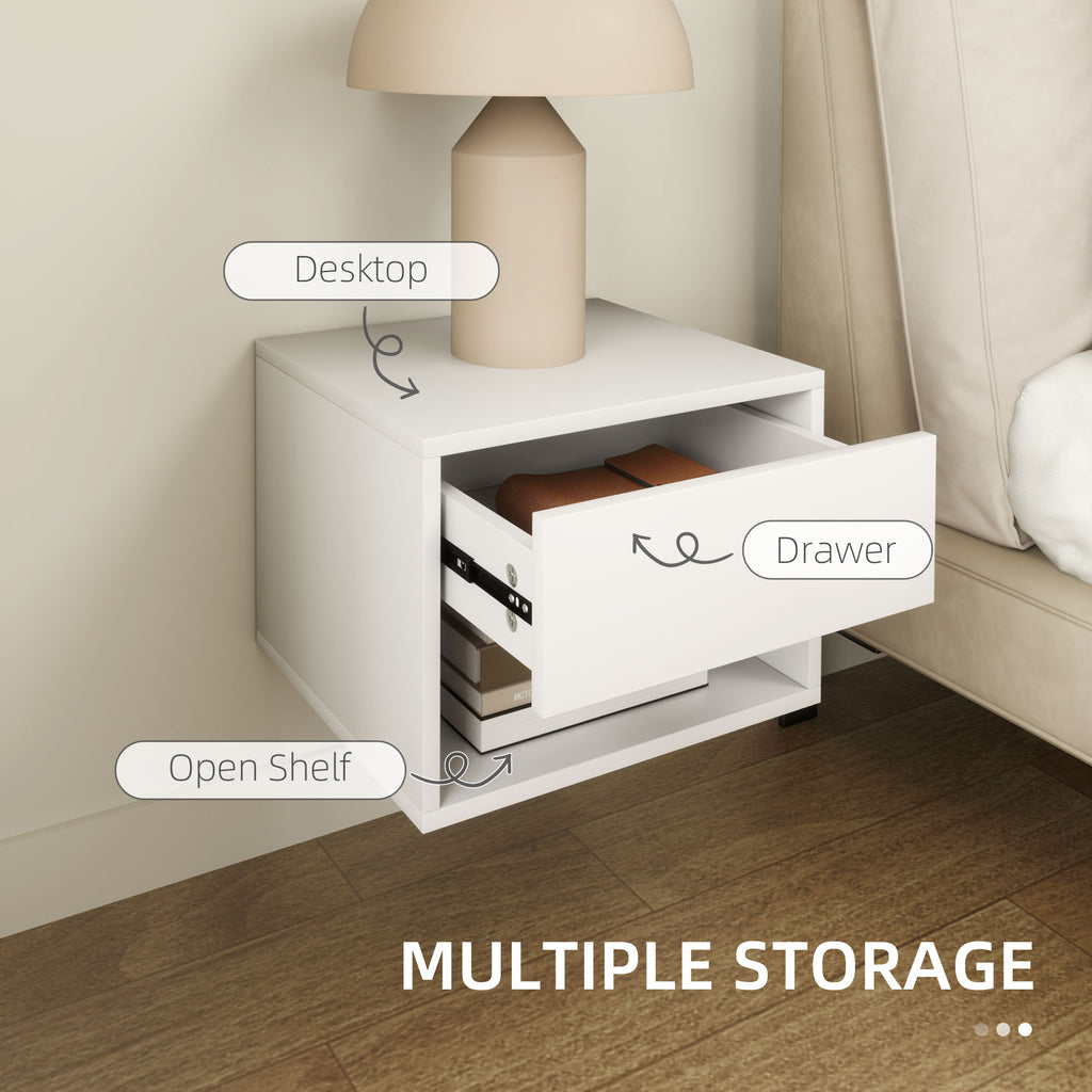 Floating Nightstand Set of 2, Wall Mounted Bedside Table with Drawer for Bedroom, White