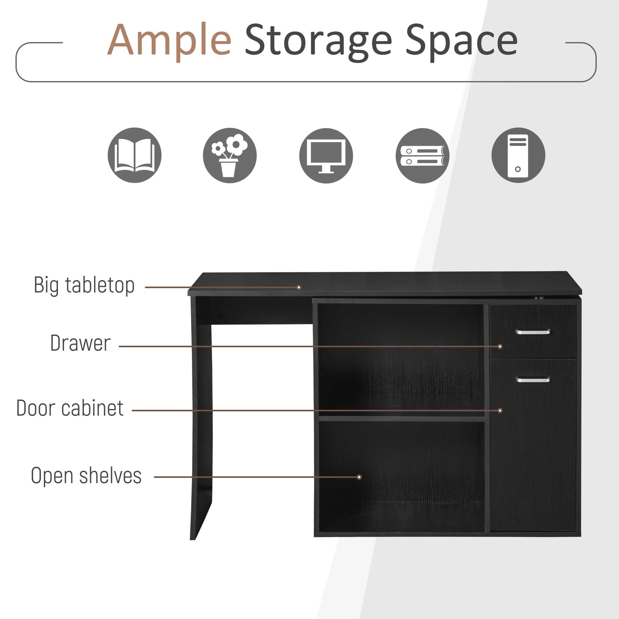 180° Rotating Home Office Corner Desk Storage Shelf Cabinet Black