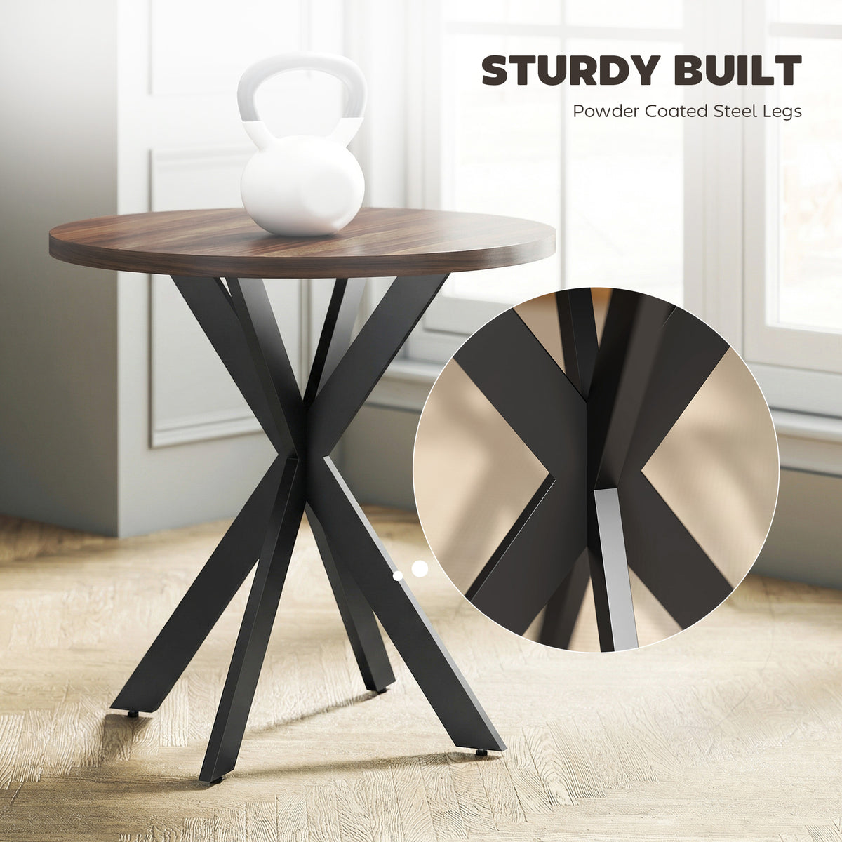 29" Dining Table, Contemporary Round Kitchen Table with Steel Legs, Brown