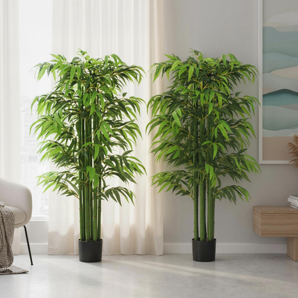 5.3ft Artificial Tree Set of 2, Indoor Fake Bamboo with Pot, for Home, Office, and Living Room Decor