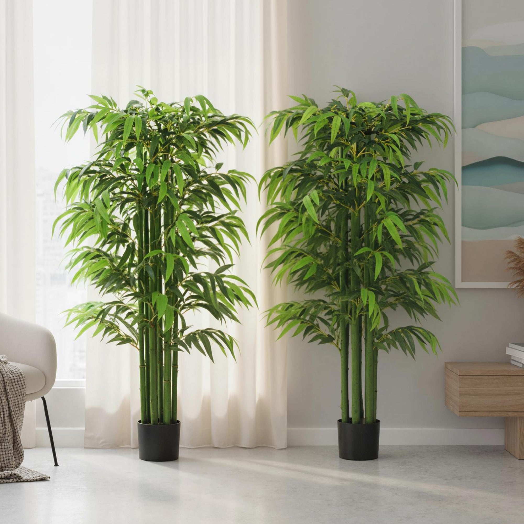5.3ft Artificial Tree Set of 2, Indoor Fake Bamboo with Pot, for Home, Office, and Living Room Decor