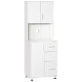 Modern Kitchen Cupboard with Storage Cabinet Hutch, 2 Cabinets, 3 Drawers and Open Countertop, White
