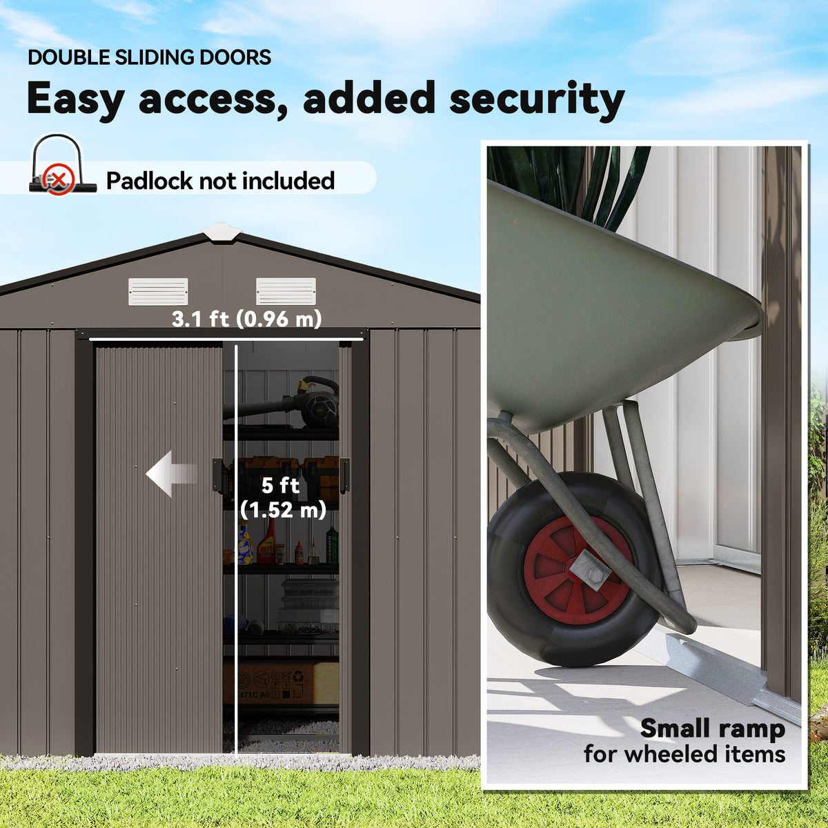 9.1' x 6.4' x 6.3' Garden Storage Shed w/ Foundation Kit Metal Tool Storage House w/ Double Doors Green