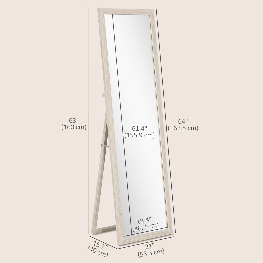 64" x 21" ምሉእ ቁመት መስታወት፡ ቆማ፡ ኣብ መንደቕ ዝተሰቕለ ወይ ኣብ መንደቕ ዝተደገፈ፡ ንክፍሊ ድቃስ፡ ንክፍሊ መደበር፡ ጻዕዳ።