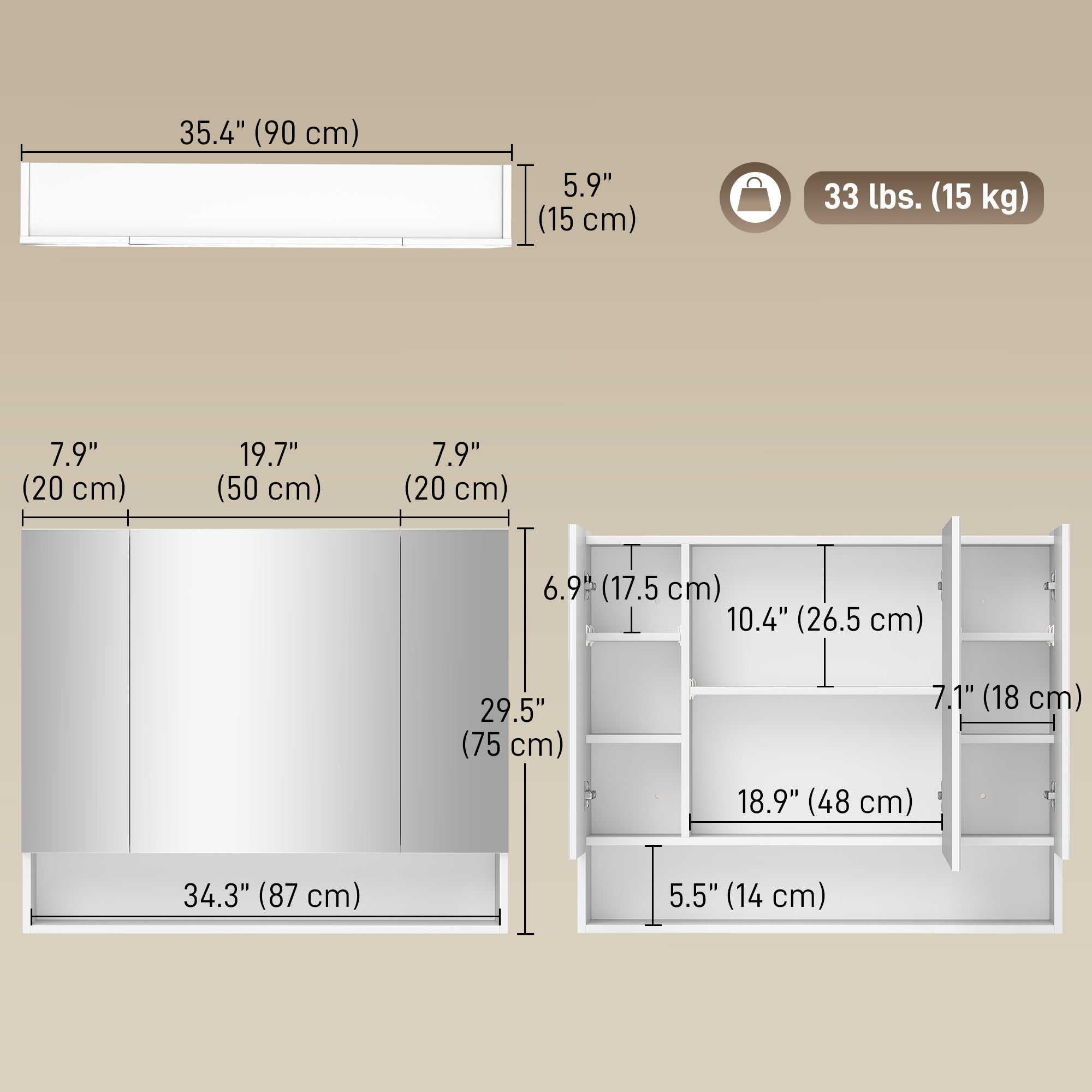 Wall Mounted Bathroom Medicine Cabinet with Mirror and Adjustable Shelves, Grey