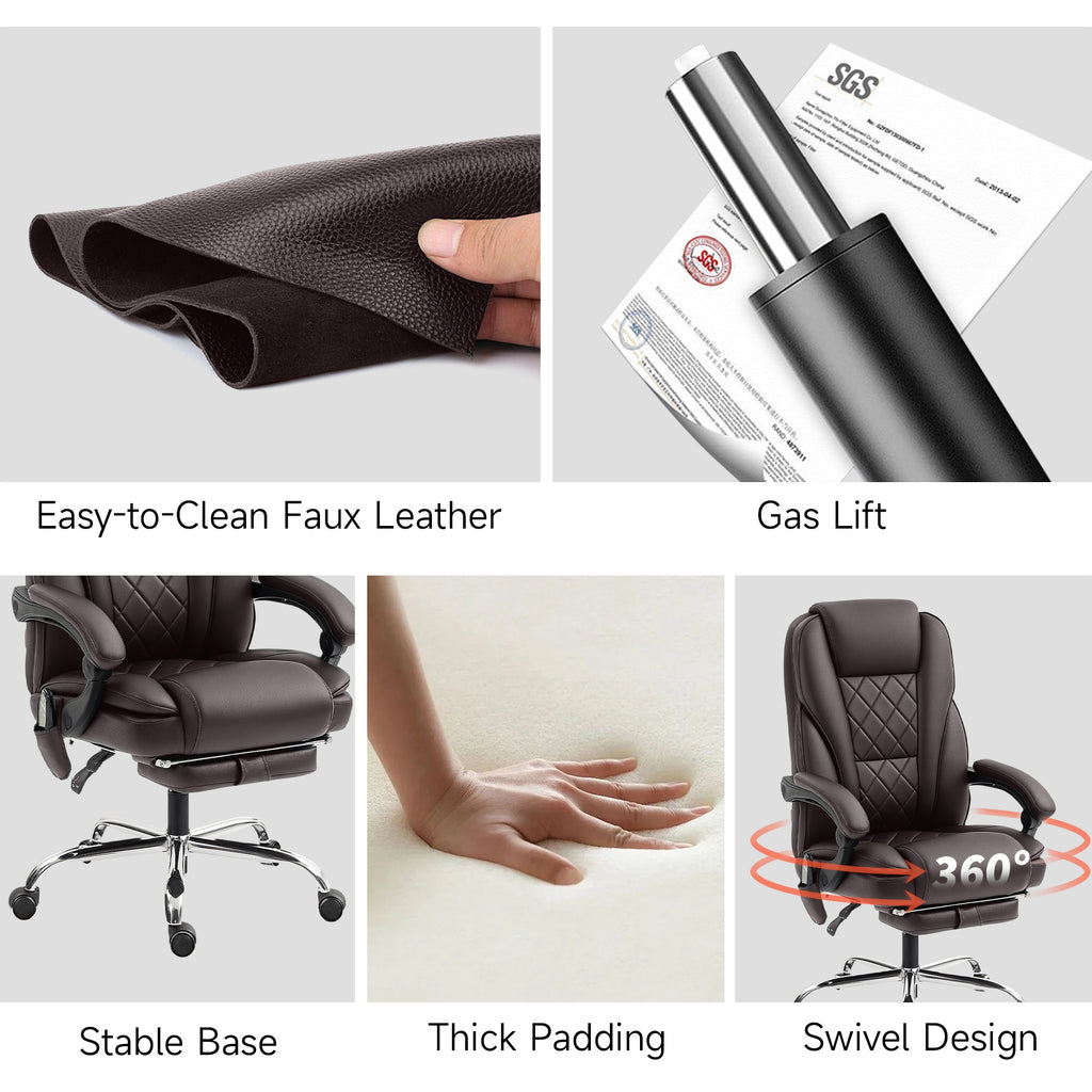 Massage Office Chair, Reclining Computer Chair with Adjustable Height and Footrest, Dark Grey