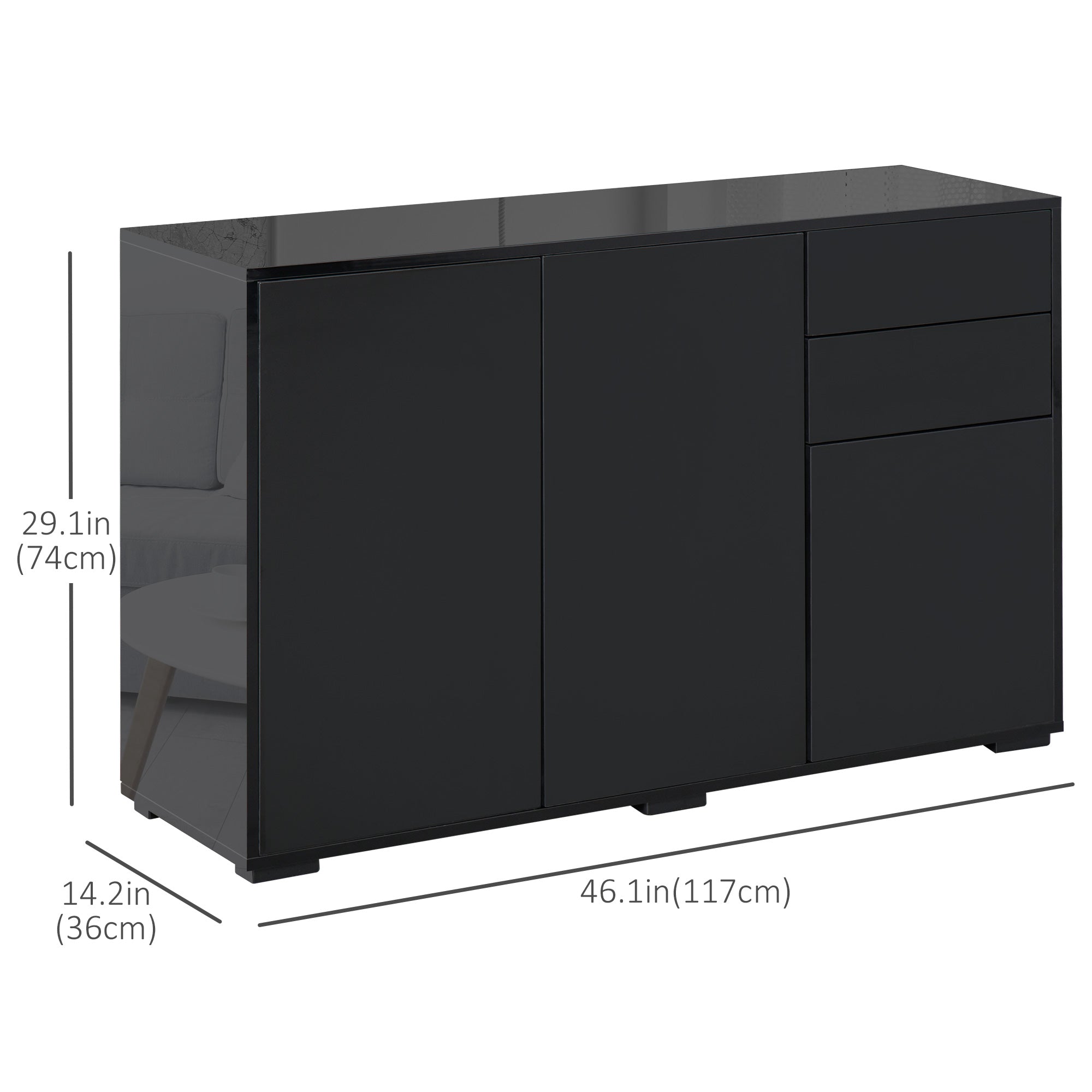 Kitchen Sideboard Storage Cabinet, Modern Coffee Bar with Push-Open Design and 2 Drawers for Living Room, Black