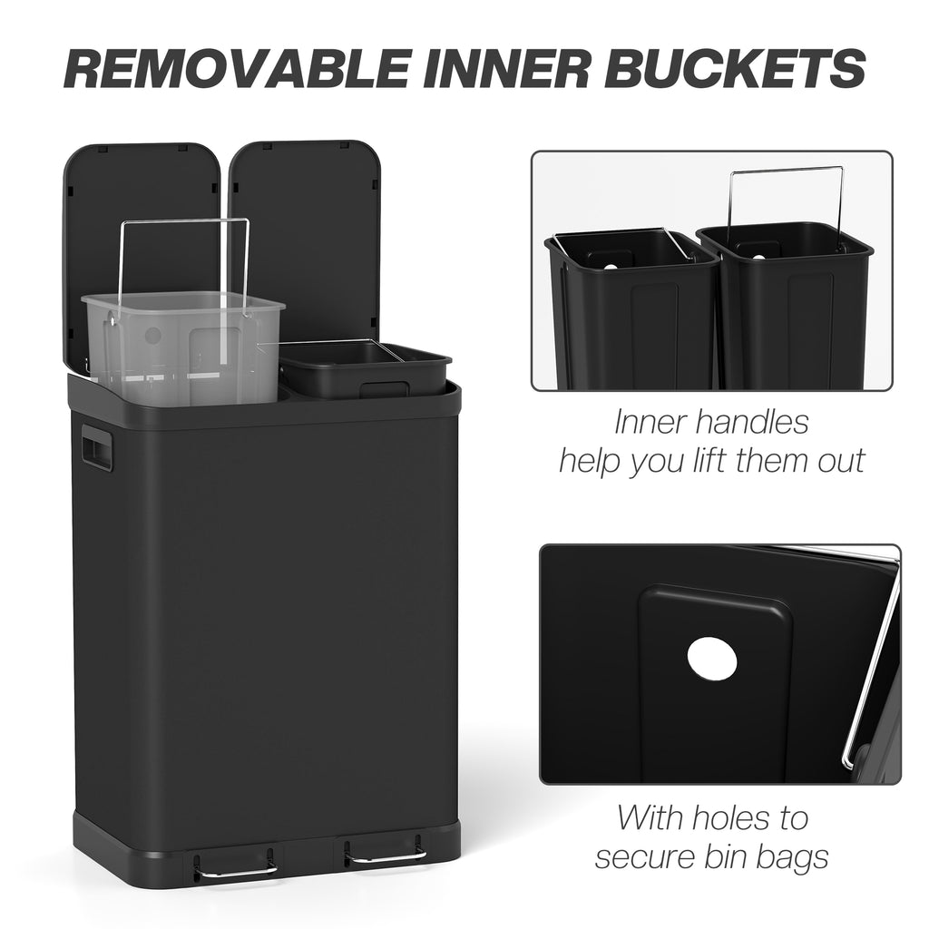 Kitchen Garbage Bin, 2 x 7.9 Gal (2 x 30 L) Trash Can, Soft-Close Garbage Can with Removable Inner Buckets, White