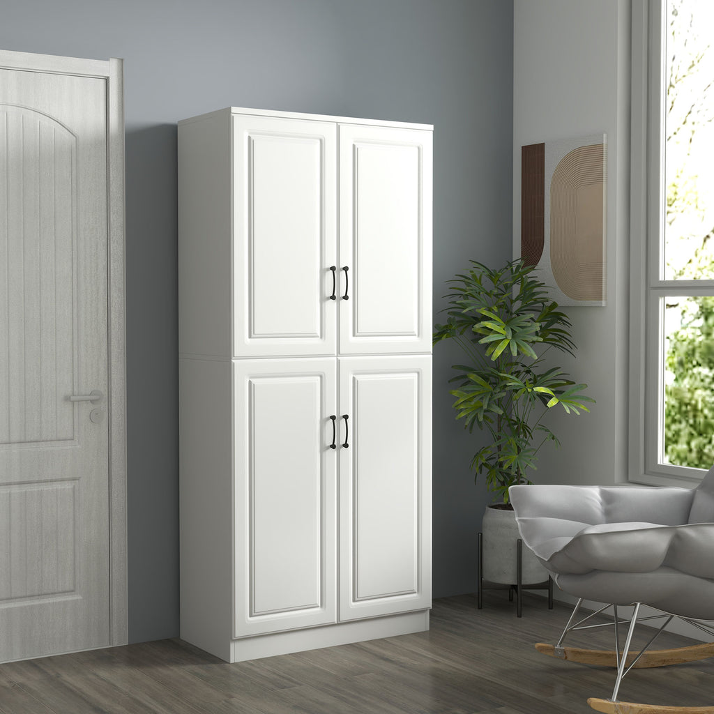71" Freestanding Kitchen Pantry Cabinet, Storage Cabinet with 4 Hinged Doors and Adjustable Shelves, White