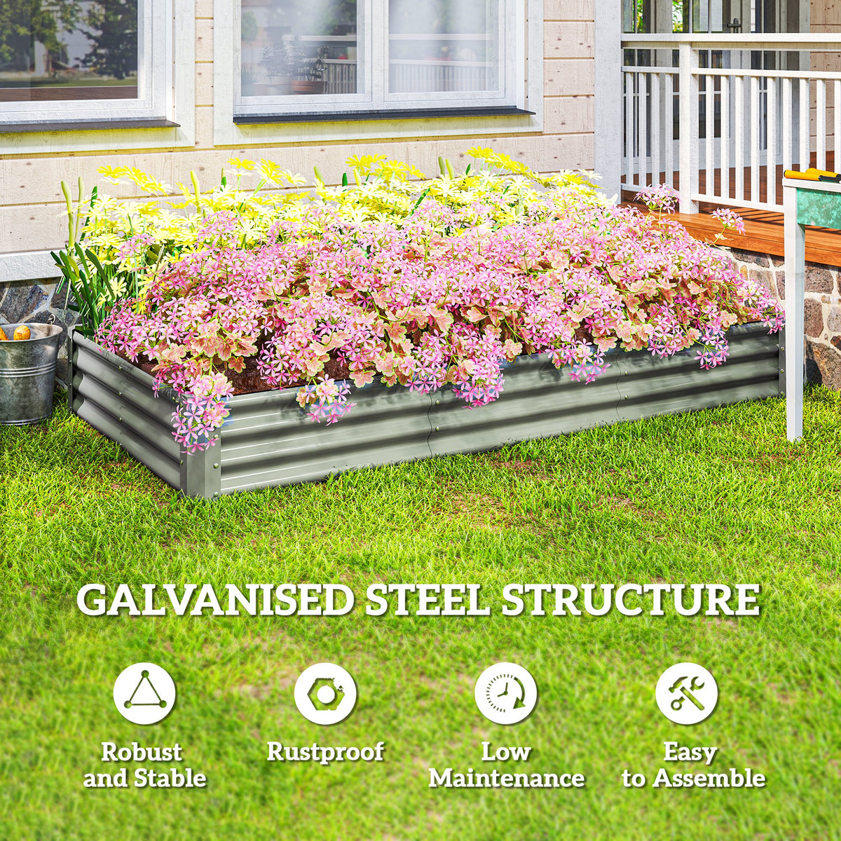 6 x 3 x 1ft Galvanized Raised Garden Bed, Reinforced Outdoor Planter Box with Open Bottom, Silver