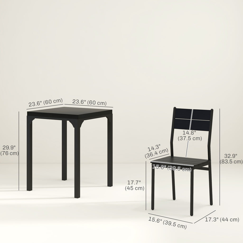 Dining Table Set for 2, 3 Piece Kitchen Table and Chairs with Metal Legs for Small Spaces, Black