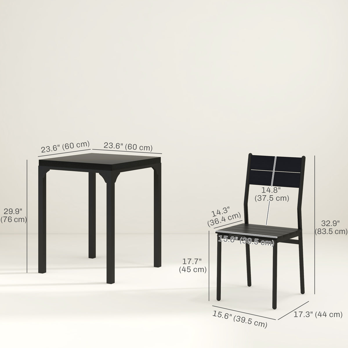 Dining Table Set for 2, 3 Piece Kitchen Table and Chairs with Metal Legs for Small Spaces, Black