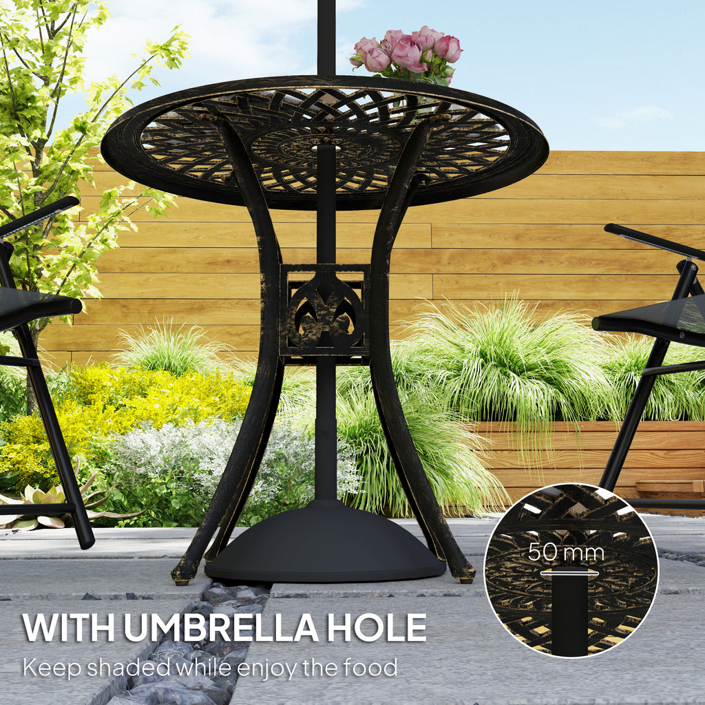 30-inch Round Patio Dining Table with Umbrella Hole Cast Aluminium Outdoor Bistro Table, Black