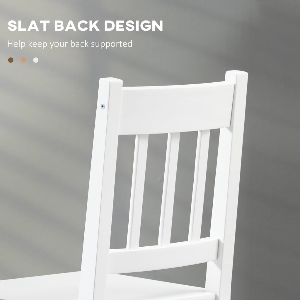 Dining Chairs Set of 2, Kitchen Chair with Slat Back, Pine Wood Structure for Living Room and Dining Room, White