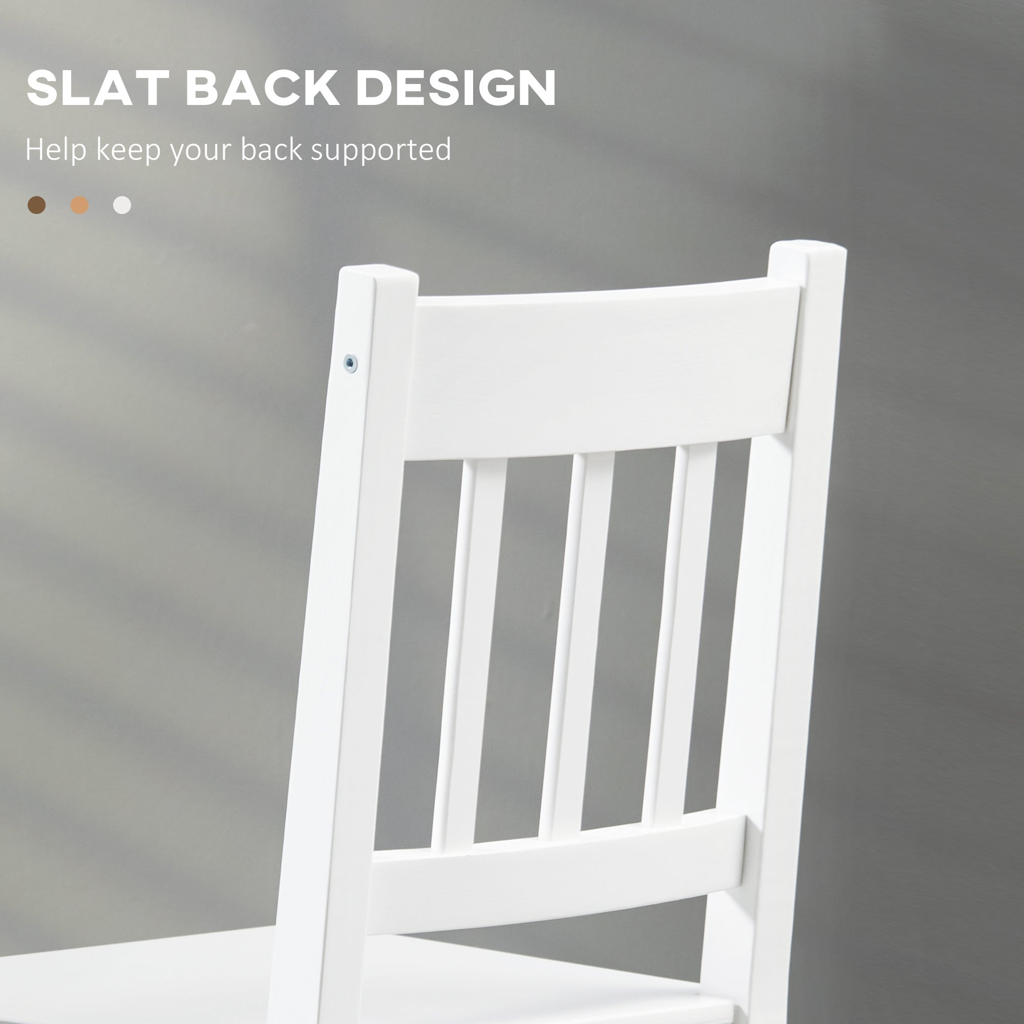 Dining Chairs Set of 2, Kitchen Chair with Slat Back, Pine Wood Structure for Living Room and Dining Room, White