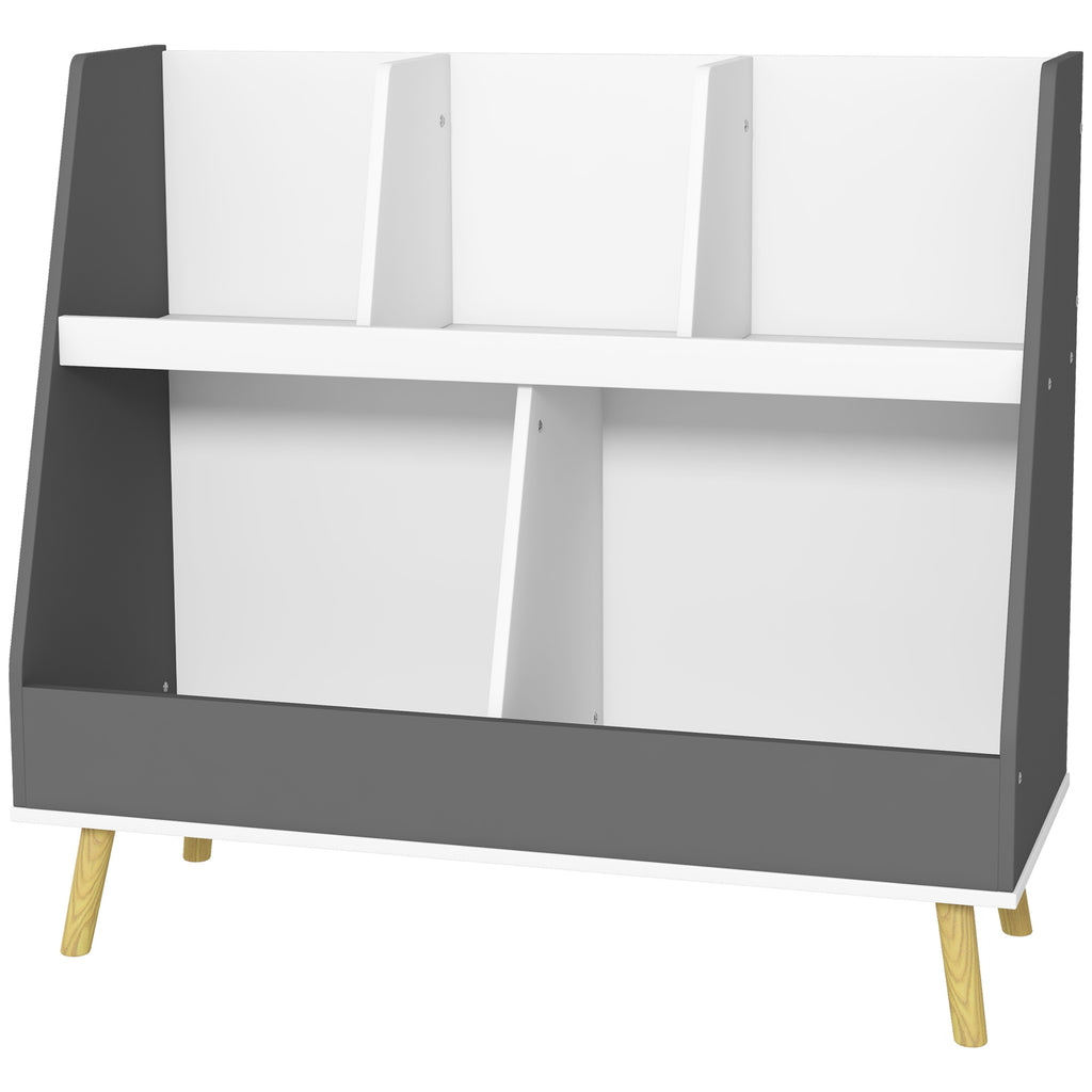 Qaba 2 Tier Kids Toy Storage Organizer with 5 Compartments, Anti-tip Device, for Nursery, Playroom, Grey
