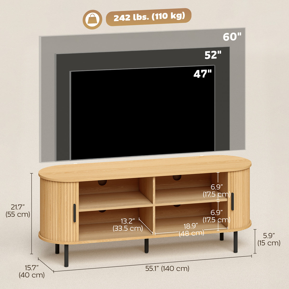 ንቲ ቲቪ ዝበሃል መደረ ንቲቪ ክሳብ 60"፣ ዘመናዊ መዝናኛ ማእከል ምስ ክቡር ዝንቀሳቐስ ማዕጾታት፣ ተፈጥሮኣዊ ዕጨይሽ