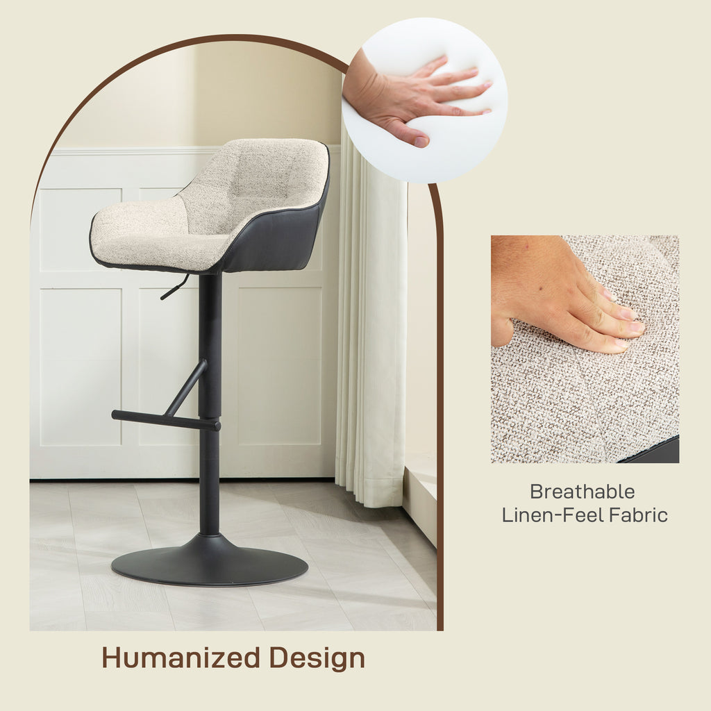 Bar Stools Set of 2, Swivel Counter Height Barstools with Back, Footrest, Armrests, Adjustable Height, Light Grey