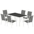7 Piece Garden Dining Set, Garden Furniture Set with Rectangle Table and 6 Stackable Chairs