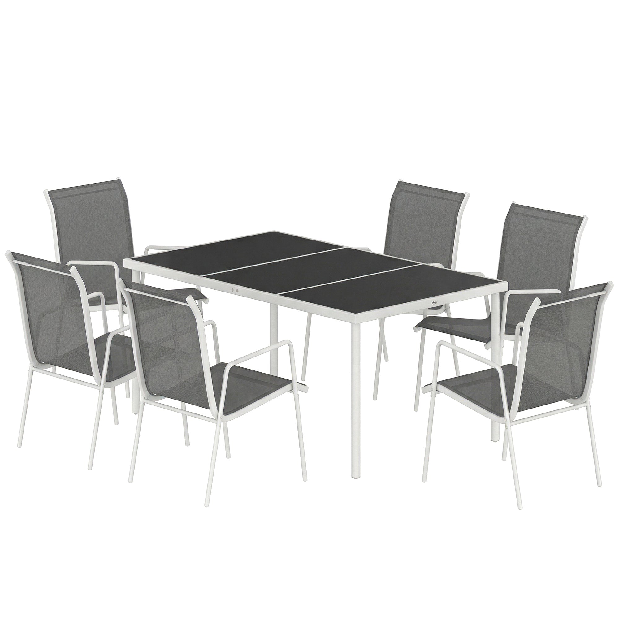 7 Piece Garden Dining Set, Garden Furniture Set with Rectangle Table and 6 Stackable Chairs