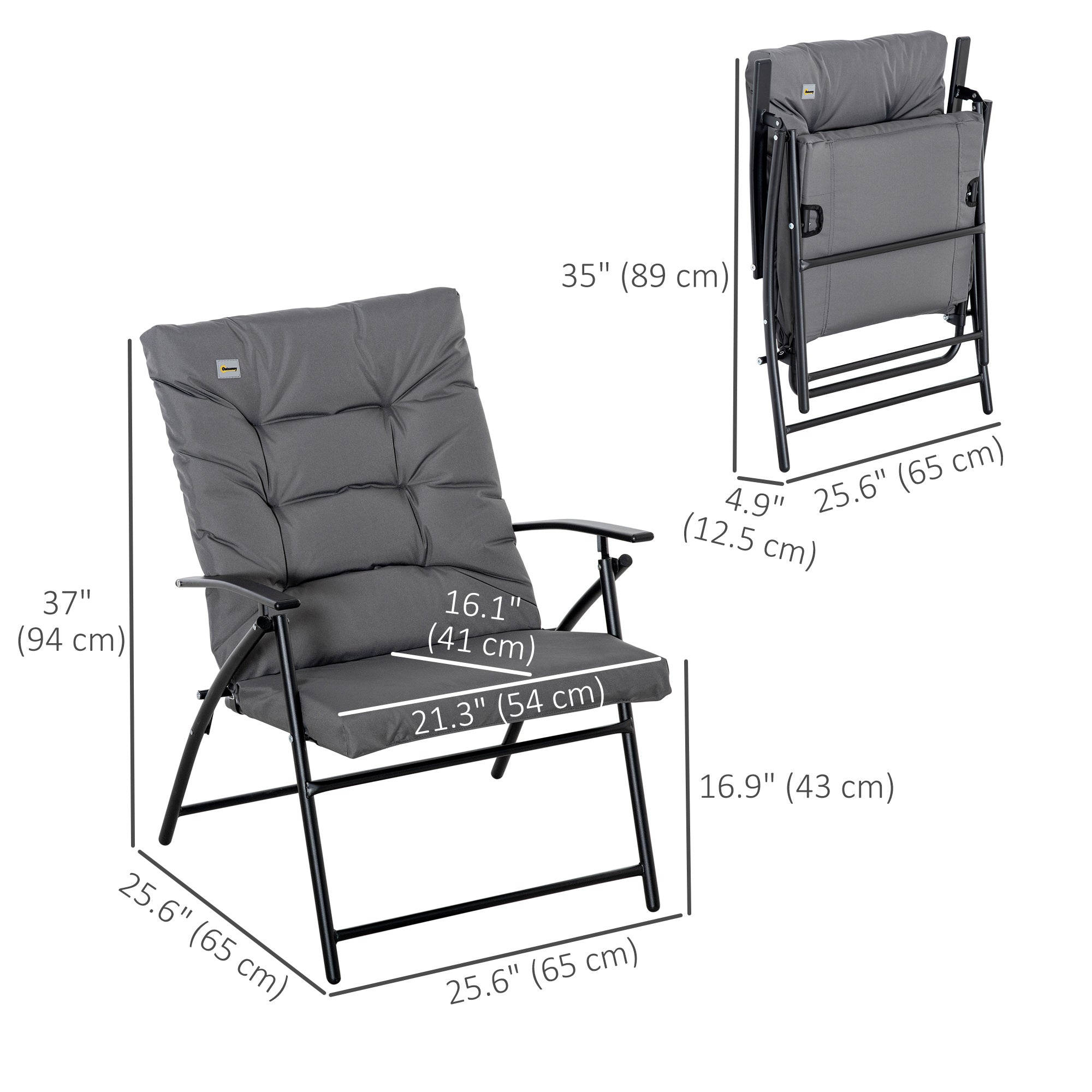 Foldable Lounge Chair, Fabric Upholstered Recliner, Outdoor Lounger with Armrest, Metal Frame for Backyard, Blue
