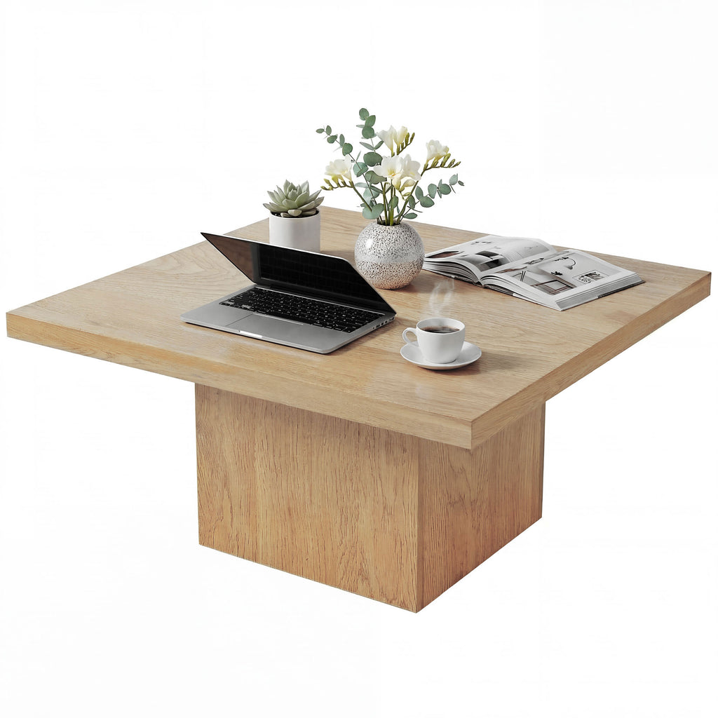 Square Coffee Table, Center Table with 1.6" Thick Tabletop, Natural Wood