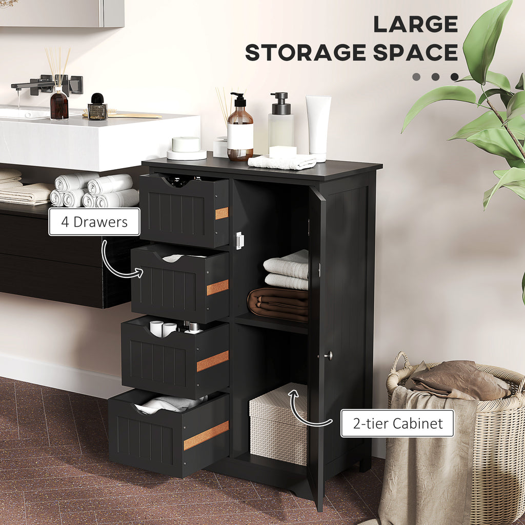 Bathroom Storage Cabinet, Floor Cabinet with Adjustable Shelf and 4 Drawers, Side Cabinet for Washroom, White