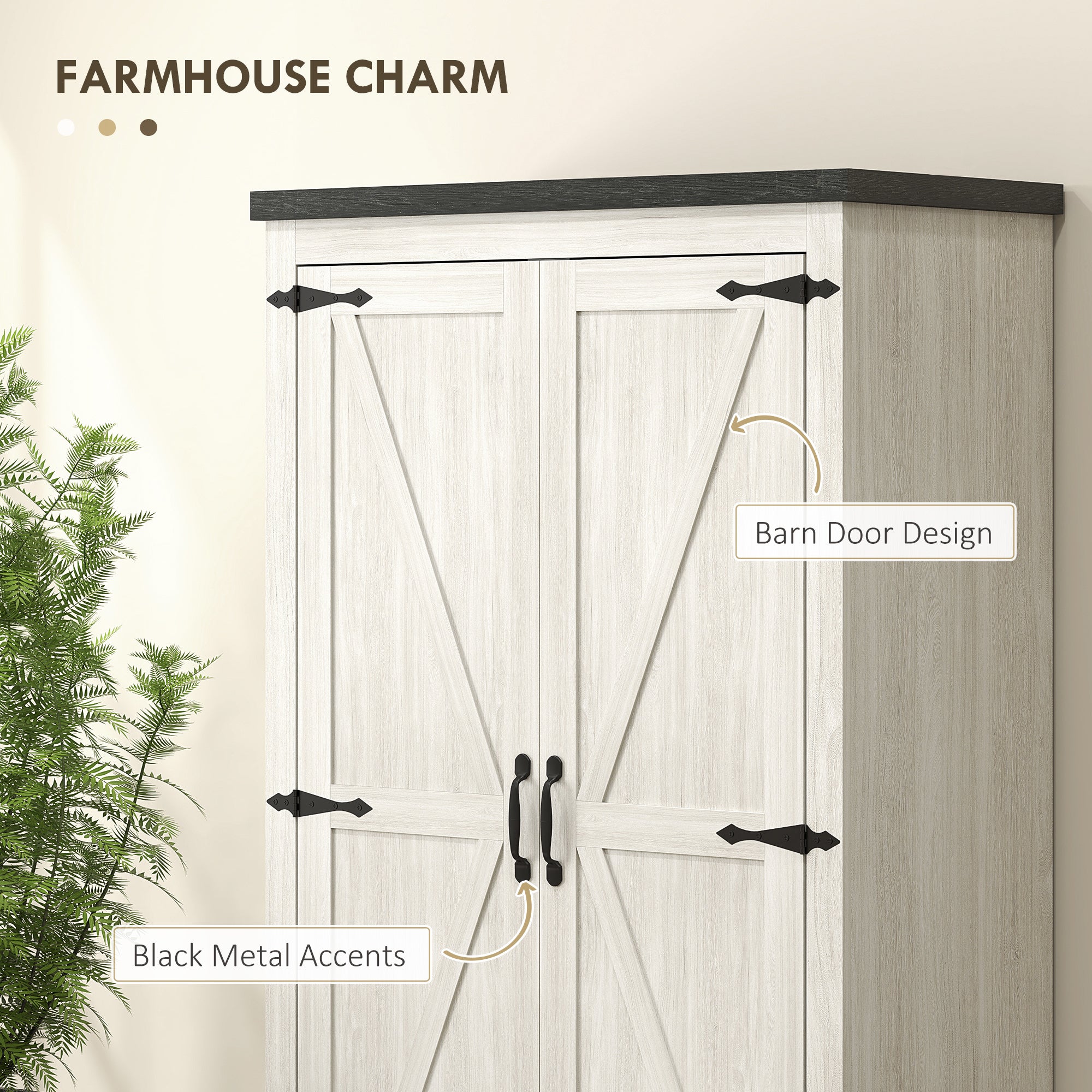 Farmhouse Kitchen Pantry Storage Cabinet, 64" Freestanding Kitchen Pantry Cabinet with Drawers, Distressed White