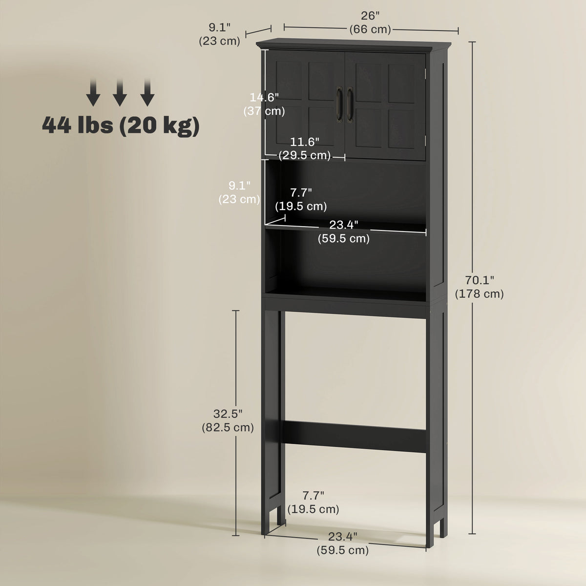 Modern Over The Toilet Storage, Bathroom Cabinets Over Toilet with Open Shelves and Double Door Cabinet, White