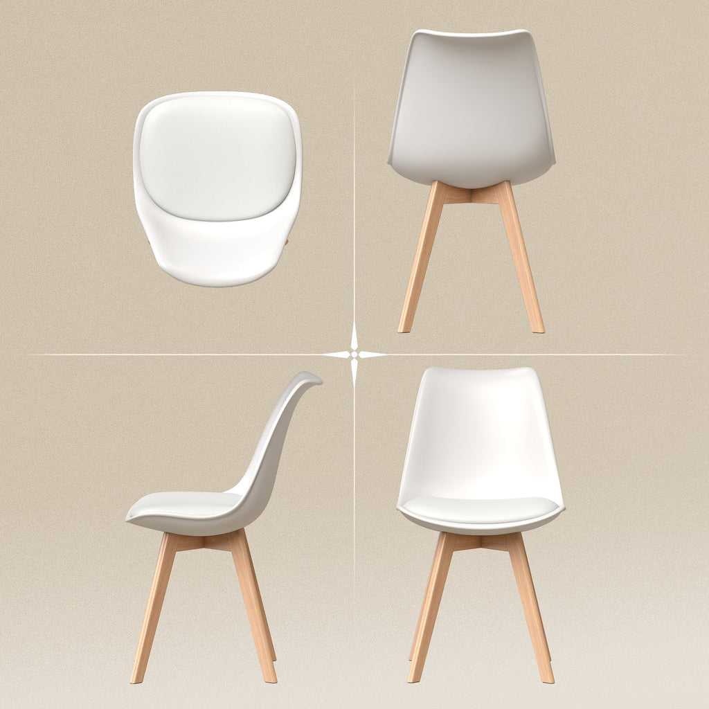 Modern Dining Table Chairs Set of 4, Rubber Wood Kitchen Table Chairs with PU Leather Cushion for Living Room, Bedroom