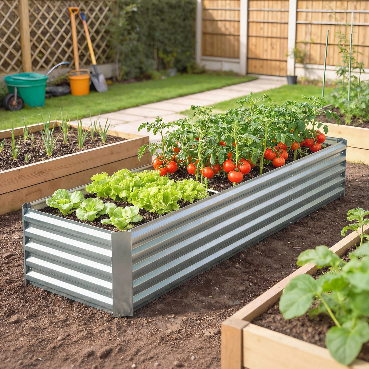 6 x 3 x 1ft Galvanized Raised Garden Bed, Reinforced Outdoor Planter Box with Open Bottom, Silver