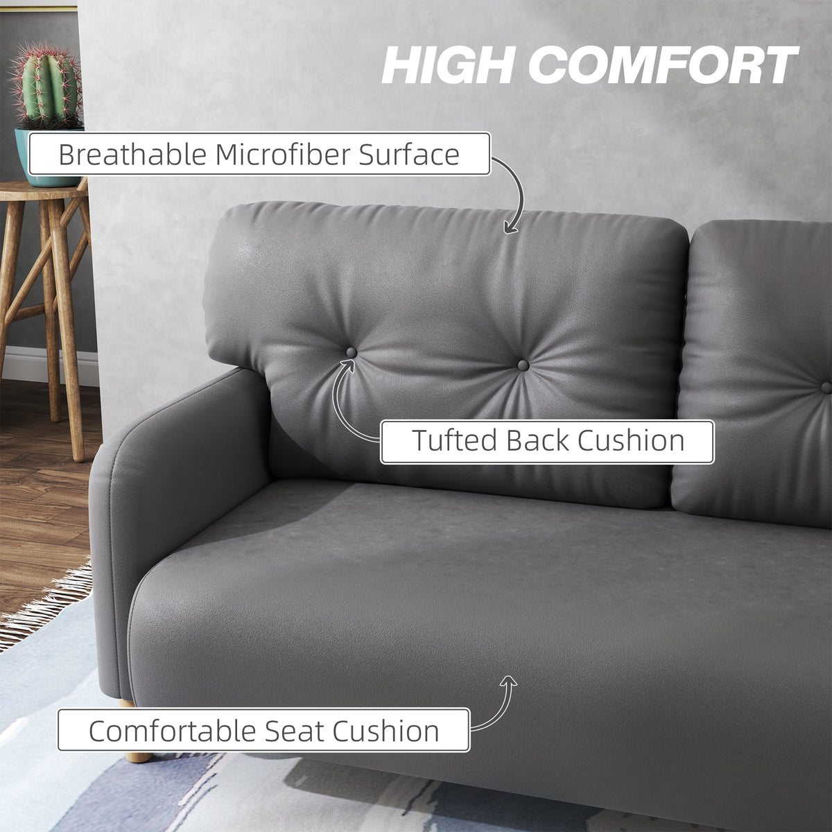 58" 2 Seat Sofa, Modern Love Seats Furniture, Upholstered 2 Seater Couch, Solid Wood Frame, Grey