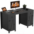 53" Farmhouse Executive Desk, Computer Desk with Drawers and 2 Cabinets, Study Table for Home Office, Black Wood Grain
