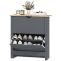 Shoe Storage Cabinet with 2 Flip Drawers and Adjustable Shelves for 8–12 Pairs of Shoes, Dark Grey