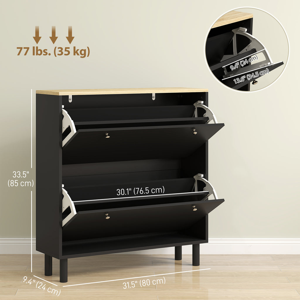 2 Drawers Shoe Storage Cabinet with Adjustable Shelves for 16 Pairs of Shoes, White