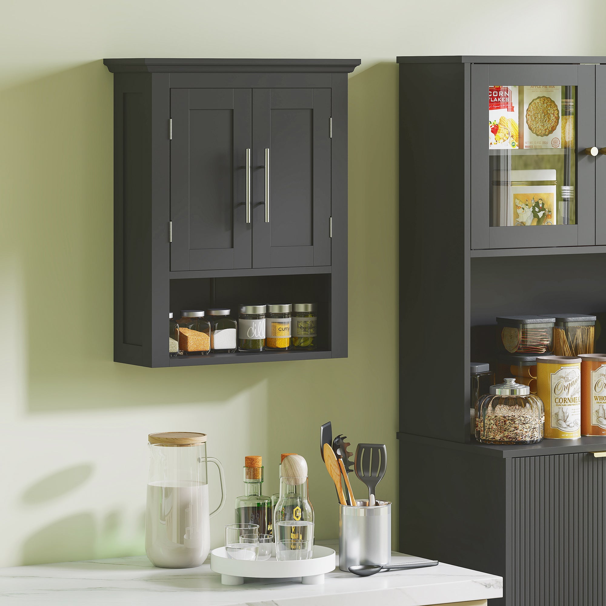 Bathroom Wall Cabinet, Medicine Cabinet, Toilet Storage Cabinet with Shelf for Living Room and Entryway, White