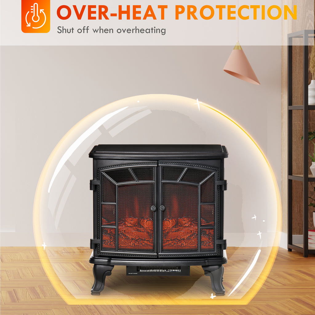 Electric Fireplace Heater, Freestanding Fireplace Stove with Realistic Flame Effect, Timer, Overheating Protection, 750W/1500W, Black